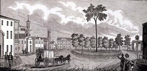 Keskiosa Pittsfieldistä, Massachusettsista, Massachusettsin historiallisista kokoelmista, John Warner Barber, kaiverrus S. E. Brown, 1839