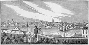 Etelänäkymä Charlestownista, Massachusettsin historiallisista kokoelmista, John Warner Barber, kaiverrus S. E. Brown, 1839