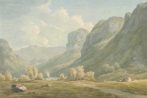 Stonethwaiten ja Eagle Craggin kylä Borrowdalessa tekijältä John Warwick Smith