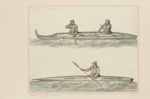 30: Onalaskan kanootit, sarjasta vesivärejä, jotka kuvaavat kapteeni Cookin viimeistä matkaa, n. 1773-84 (wc paperilla) tekijältä John Webber