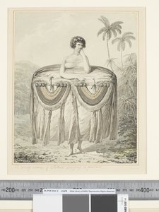 F.12 Nuori nainen Otaheitesta tuomassa lahjaa, n. 1773-84 (akvarelli) tekijältä John Webber