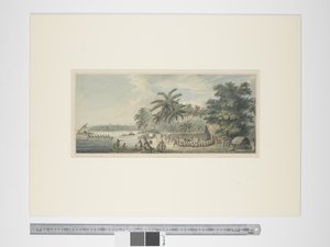 F.3 Näkymä Anamookassa, n. 1773-1784 (akvarelli- ja painokaiverrukset) tekijältä John Webber