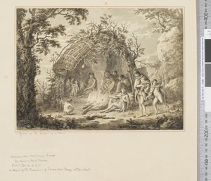 F.43 Natives in the Interior of the Hut, n.1783-84 (akvarelli) tekijältä John Webber