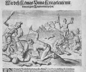 Kannibalismi, kaiverrus Theodor de Bry (1528-98)