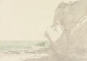 The Warren lângă Exmouth, Devon: stânci abrupte care se ridică la dreapta, mare și țărm stâncos la stânga finlandez tekijältä John White Abbott