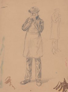 Karikatyyri itsestään ja E. A. Abbeysta (recto); Kaksi tutkimusta seisovasta miehestä (käänteinen) tekijältä John White Alexander