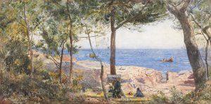 Taiteilijamaalaus meren rannalla, 1887 (wc ja vartaloväri paperille) tekijältä John William Inchbold