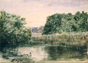 Näkymä järvelle ja puita, 1857 tekijältä John William Inchbold