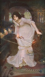 The Lady of Shalott katsomassa Lancelotia, 1894, n. 1930. tekijältä John William Waterhouse
