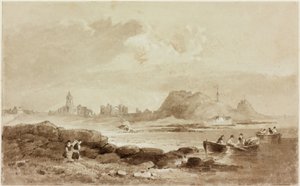 Holy Island (lyijykynä ja akvarelli (seepia) paperille) tekijältä John Wilson Carmichael