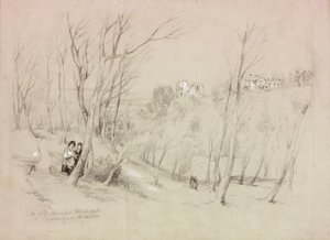 Mr Greyn talo ja Dilston Hall, Corbridge in the Distance (vartaloväri ja kynä paperilla) tekijältä John Wilson Carmichael