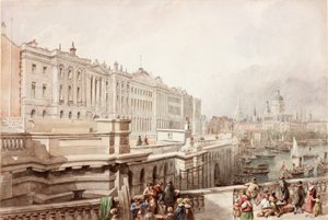 Somerset House ja St Pauls Waterloo Bridgestä (vartalon väri) tekijältä John Wilson Carmichael