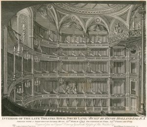 Edesmenneen Theatre Royalin sisustus, Drury Lane, Lontoo tekijältä John Winston