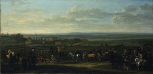 Näkymä Old Newmarket hahmoilla ja hevosilla Heathilla (öljy kankaalle) tekijältä John Wootton