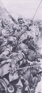 Ratsuväen taistelu Edgehillin taistelussa 23. lokakuuta 1642, kuva brittiläisistä taisteluista maalla ja merellä, 1915