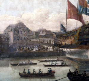 Laukaisu Deptford Dockyardilla, n. 1750 (264190:n yksityiskohta)