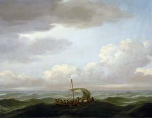 Luxborough-keittiön miehistö pelastusveneessä. John Cleveleyn (1712-1777) öljymaalaus, noin 1727. tekijältä John the Elder Cleveley