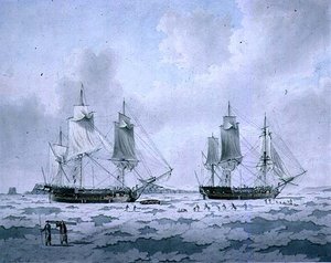 Ships of Lord Mulgraves Expedition of Discovery upotettuna Iceen napa-alueilla tekijältä John the Younger Cleveley