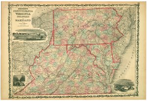 Virginian yliopisto, Dismal Swamp ja Baltimoren kaupunki. Levyt 29-30. Hachures näyttää helpotusta. tekijältä Johnson and Browning