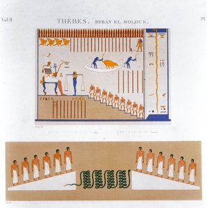 Kuvia freskoista Byban el Moloukista, Thebes, Egypti, 1822 tekijältä Jomard