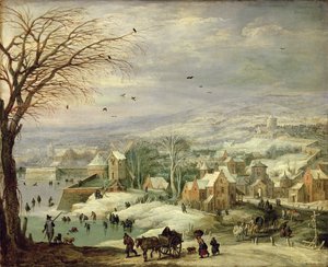 Kylämaisema talvella, n. 1615-20 (öljy kuparille