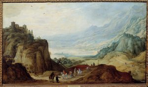 Alppien maisema. Josse II Momperin maalaus (1564 - 1635) Ec. Flam.
