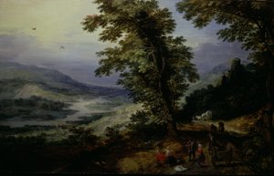 Vuoristotie, jossa kulkijoita, noin 1610-25 (öljy kehdelletulle paneelille).