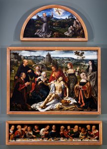 Alttaritaulu, jossa on Pyhän Franciscuksen leima, Kristuksen kerros ja viimeinen ehtoollinen Genovan Pienempien veljien kirkosta, n. 1520 tekijältä Joos van Cleve