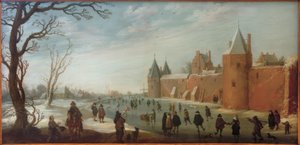 Luistelijat vallihaudassa tekijältä Joost Cornelisz. Droochsloot