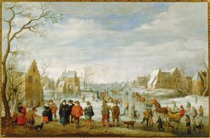 Winterlandscape with skaters ... (maalaus kankaalle)