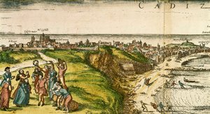 Cadiz, Espanja, etsaus Joris Hoefnagelin piirustuksen mukaan