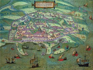 Aleksandrian kartta, Georg Braunin (1541-1622) ja Frans Hogenbergin (1535-90) Civitates Orbis Terrarum -teoksesta, n. 1572