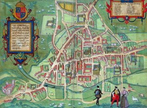 Cambridgen kartta, Georg Braunin (1541-1622) ja Frans Hogenbergin (1535-90) Civitates Orbis Terrarum -teoksesta, n. 1572