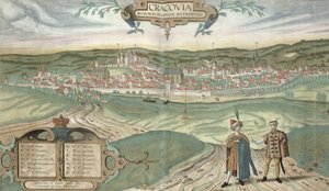 Krakovan kartta, Georg Braunin (1541-1622) ja Frans Hogenbergin (1535-90) julkaisusta "Maailman kaupungit", n. 1572