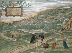 Granadan kartta, "Civitates Orbis Terrarum", osa I, numero 4, Georg Braun (1541-1622) ja Frans Hogenberg (1535-90), 1565