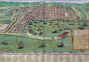 Messinan kartta, Georg Braunin (1541-1622) ja Frans Hogenbergin (1535-90) julkaisusta "Maailman kaupungit", n. 1572