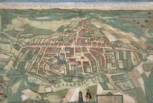 Georg Braunin (1541-1622) ja Frans Hogenbergin (1535-90) "Civitates Orbis Terrarum" -teoksesta peräisin oleva Odensen kartta 1597.