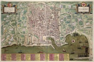 Palermon kartta, Georg Braunin (1541-1622) ja Frans Hogenbergin (1535-90) Civitates Orbis Terrarum -julkaisusta c.1572-1617