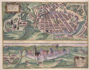 Poznanin ja Grucznon kartta, Georg Braunin (1541-1622) ja Frans Hogenbergin (1535-90) Civitates Orbis Terrarum -julkaisusta c.1572-1617