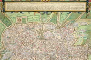 Rooman kartta, Georg Braunin (1541-1622) ja Frans Hogenbergin (1535-90) Civitates Orbis Terrarumista n. 1572-1617 (katso 138961)