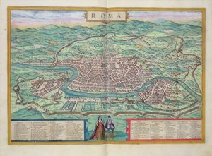 Rooman kartta, Georg Braunin (1541-1622) ja Frans Hogenbergin (1535-90) Civitates Orbis Terrarum -teoksesta, n. 1572
