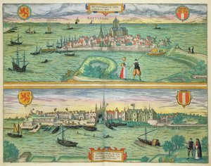 Rotterdamin ja Goudan kartta, Georg Braunin (1541-1622) ja Frans Hogenbergin (1535-90) Civitates Orbis Terrarum -julkaisusta n. 1572-1617