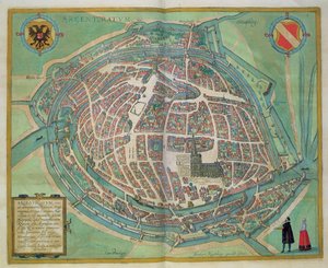 Strasbourgin kartta, Georg Braunin (1541-1622) ja Frans Hogenbergin (1535-90) Civitates Orbis Terrarum -teoksesta, n. 1572