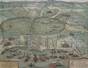 Tunisin kartta, Georg Braunin (1541-1622) ja Frans Hogenbergin (1535-90) Civitates Orbis Terrarumista, 1574