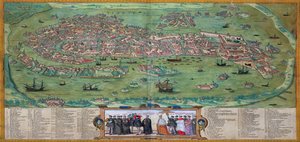 Venetsian kartta, Georg Braunin (1541-1622) ja Frans Hogenbergin (1535-90) Civitates Orbis Terrarum -teoksesta, n. 1572