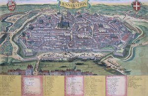 Wienin kartta, Georg Braunin (1541-1622) ja Frans Hogenbergin (1535-90) Civitates Orbis Terrarum -julkaisusta n. 1572-1617