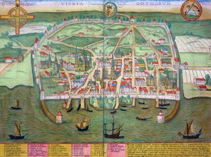Visbyn kartta, Georg Braunin (1541-1622) ja Frans Hogenbergin (1535-90) Civitates Orbis Terrarum -julkaisusta c.1572-1617