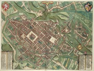 WRATISLAVA Bresslawin kartta, Georg Braunin (1541-1622) ja Frans Hogenbergin (1535-90) julkaisusta "Maailman kaupungit" c.1572-1617