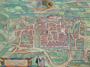 Weimarin kartta, Georg Braunin (1541-1622) ja Frans Hogenbergin (1535-90) Civitates Orbis Terrarum -julkaisusta c.1572-1617 tekijältä Joris Hoefnagel