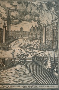 Dogesien palatsin palaminen, 1578, 1925. tekijältä Joris Hoefnagel